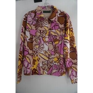 Harve Benard Vintage Multicolor Floral Print Button-Up Career Boho Chic Blazer